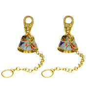 DSH Pure Brass Hanging Bell with Chain for Temple Mandir Door Home Decorative Ringing Bell (Sky, 2)