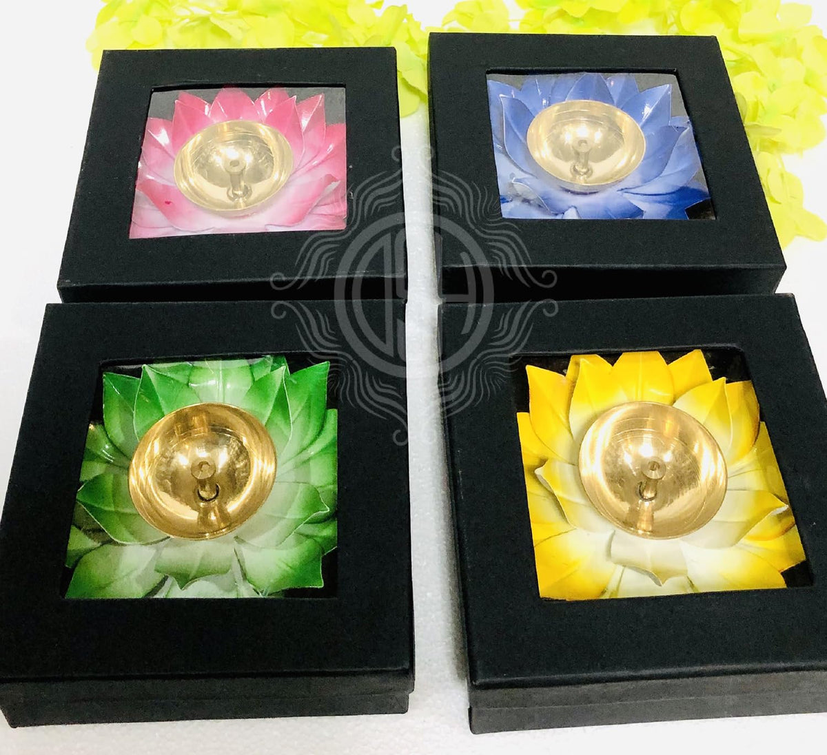 DSH Brass Lotus/Kamal Design Diya Deepak | Akhand Jyot | Arti Poojan Temple Home Decor (Yellow)