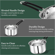 Parage 1 Pieces Stainless Steel Sauce Pan, Tea Pan, Milk Pan Heavy Gauge, 1 LTR with Heat-Resistant Wire Handle Induction & Gas Stove Friendly (Silver)