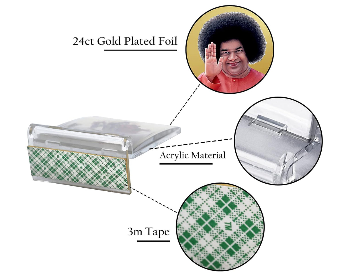DIVINITI Sathya Sai Baba Photo Frame for Car Dashboard, Table Decor| ACF 3 Classic Sathya Sai Baba and 24K Gold Plated Foil| Religious Frame Idol for Pooja, Worship, Gifts Items (11.0X 6.8 CM)