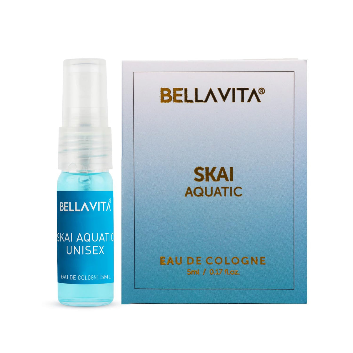 Bella Vita Luxury Skai Aquatic Unisex Eau De Cologne with Bergamot, Lavender & Patchouli|Premium, Long Lasting Woody Fragrance for Men & Women, 5ML