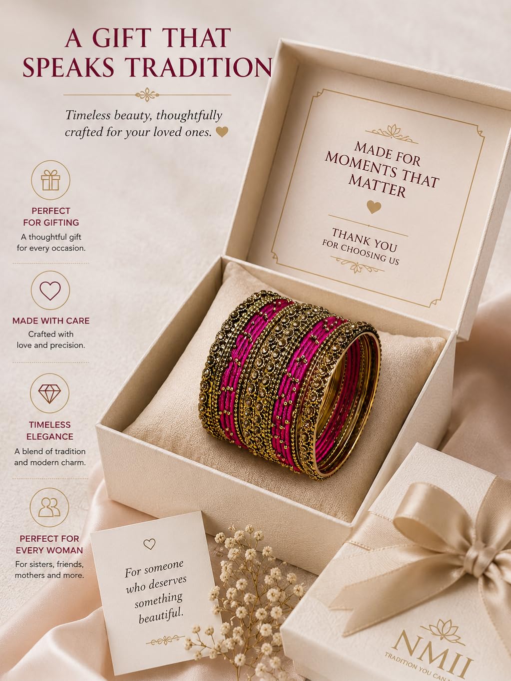 NMII Pink Metal Bangle Set for Girl