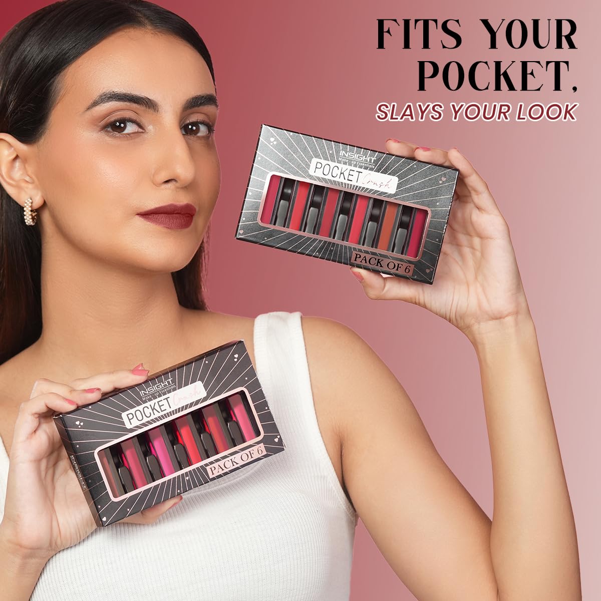 INSIGHT Pocket Crush (Pack of 6) - Set A | Velvety Matte finish | All Day Comfort | Pocket Friendly | Infused with Vitamin E & Squalane - 9.6 g