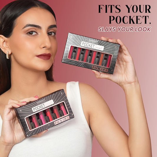 INSIGHT Pocket Crush (Pack of 6) - Set A | Velvety Matte finish | All Day Comfort | Pocket Friendly | Infused with Vitamin E & Squalane - 9.6 g