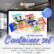 E-COSMOS 4-Section Airtight Plastic Container Box with 4 Spoons, 1800 ml (Blue) – Multipurpose 4-in-1 Grocery, Spice & Dry Fruit Storage Box for Kitchen