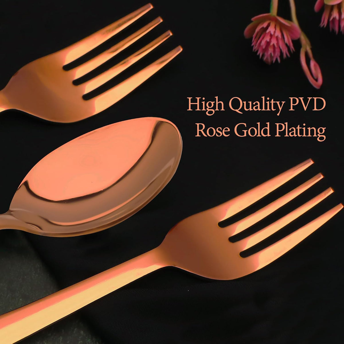 Parage 12 Pieces Stainless Steel Rose Gold Cutlery Set, 16 cm Each, Premium Spoon & Fork Set for Home & Kitchen, PVD Rose Gold Flatware, Elegant Dining (6 Dinner Spoons & 6 Dinner Forks)