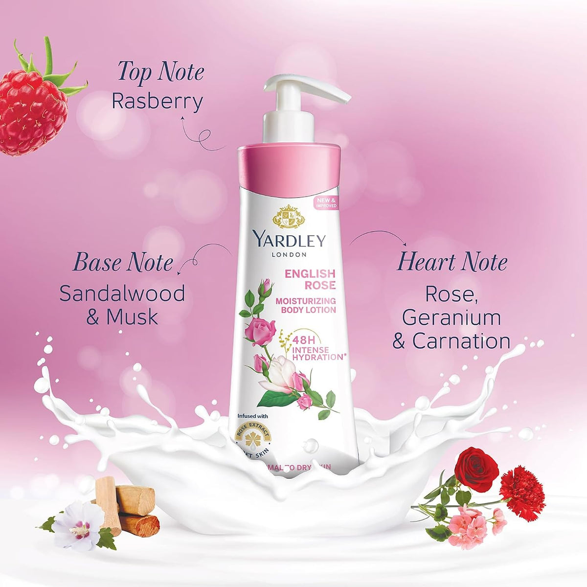 Yardley London English Rose Moisturising Hand & Body Lotion, 350ml+50ml