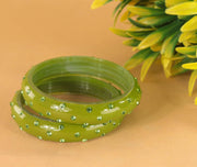 NMII Designer Glass Kada Set For Women & Girls Studded With Zircon Gemstone | Girls Bangle Bracelet | Traditional Chudi | Stylish Glass Kada For Party, Wedding - Set Of 2