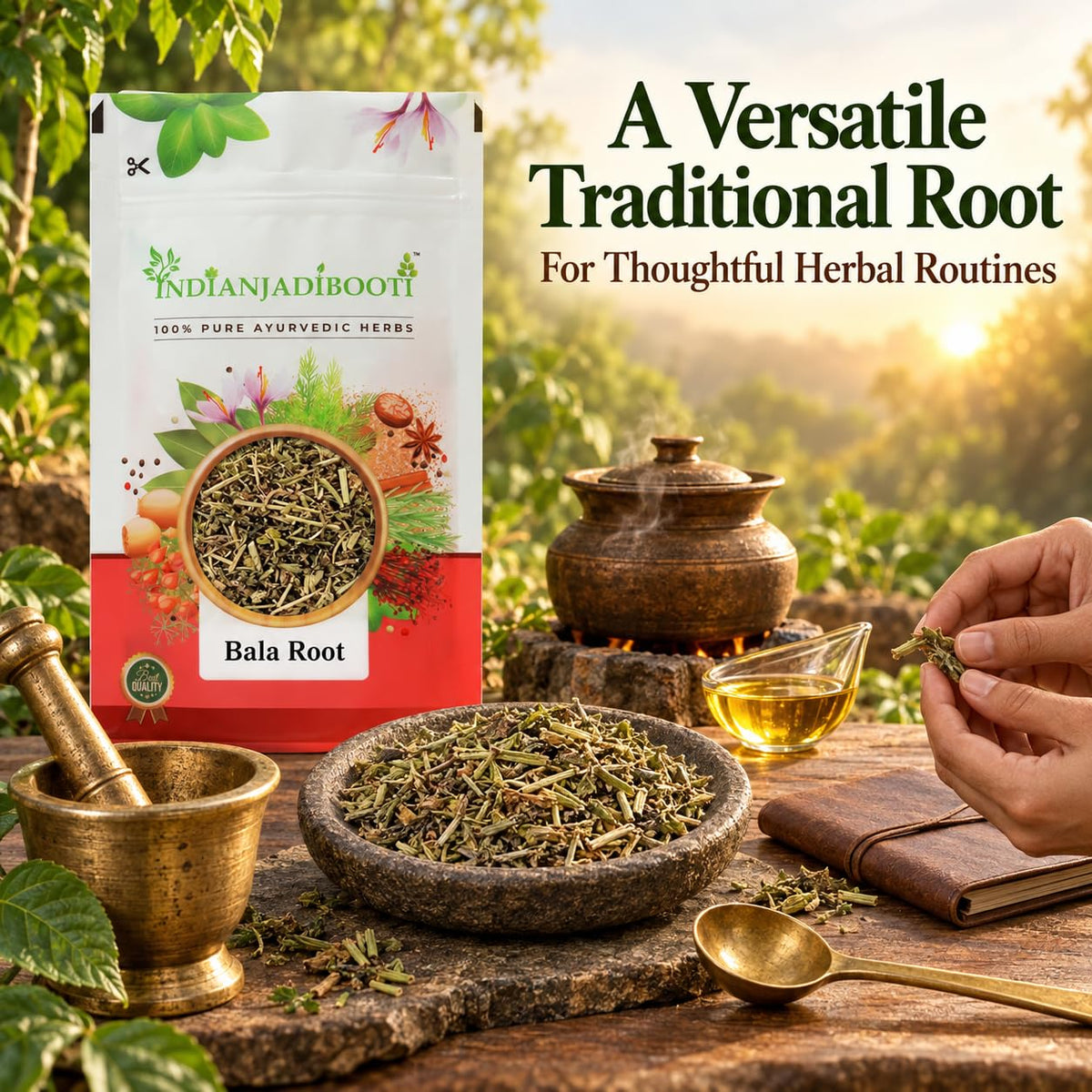 IndianJadiBooti Raw Bala Root - Sida Cordifolia - Country Mallow - Dry Whole Herb
