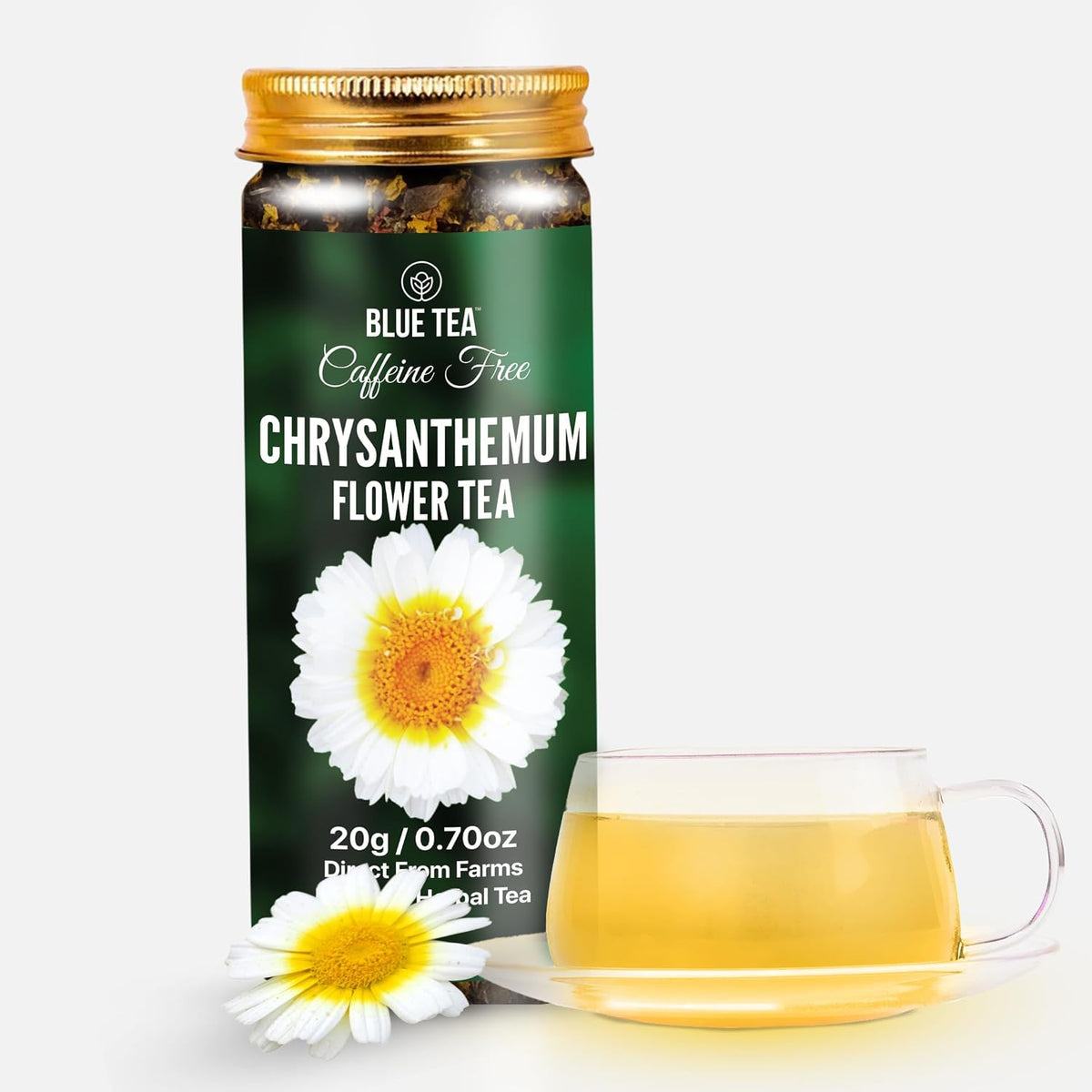 BLUE TEA - Chrysanthemum Flower Tea - 20gm - 20 Cups | SUPER ANTIOXIDANT | Cooling And Refreshing | Flower Based - Herbal Tea - Caffeine Free | Pet Jar Packaging