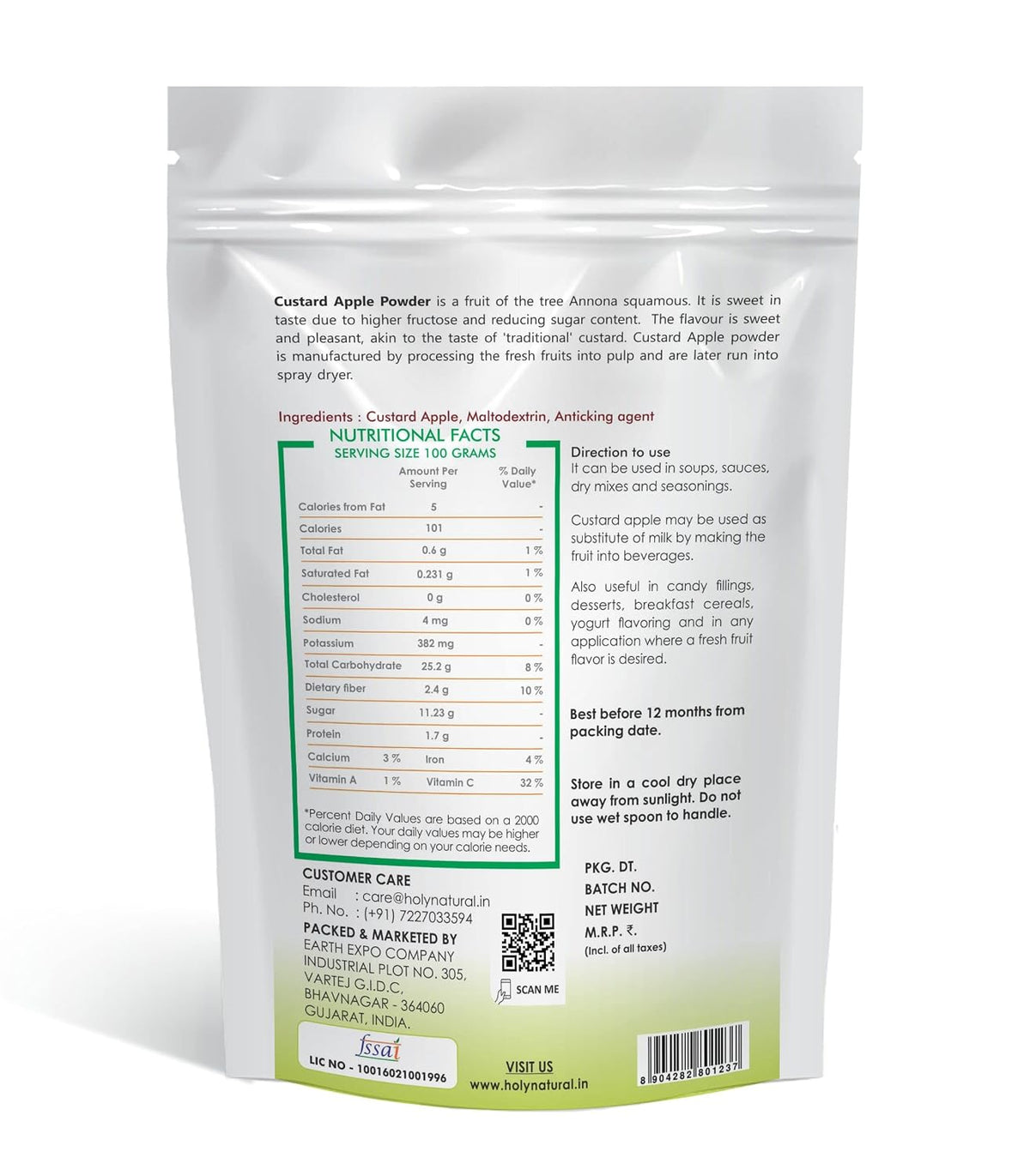 Holy Natural - The Wonder of World Custard Apple Powder|Shitaphal Powder-100 Gm