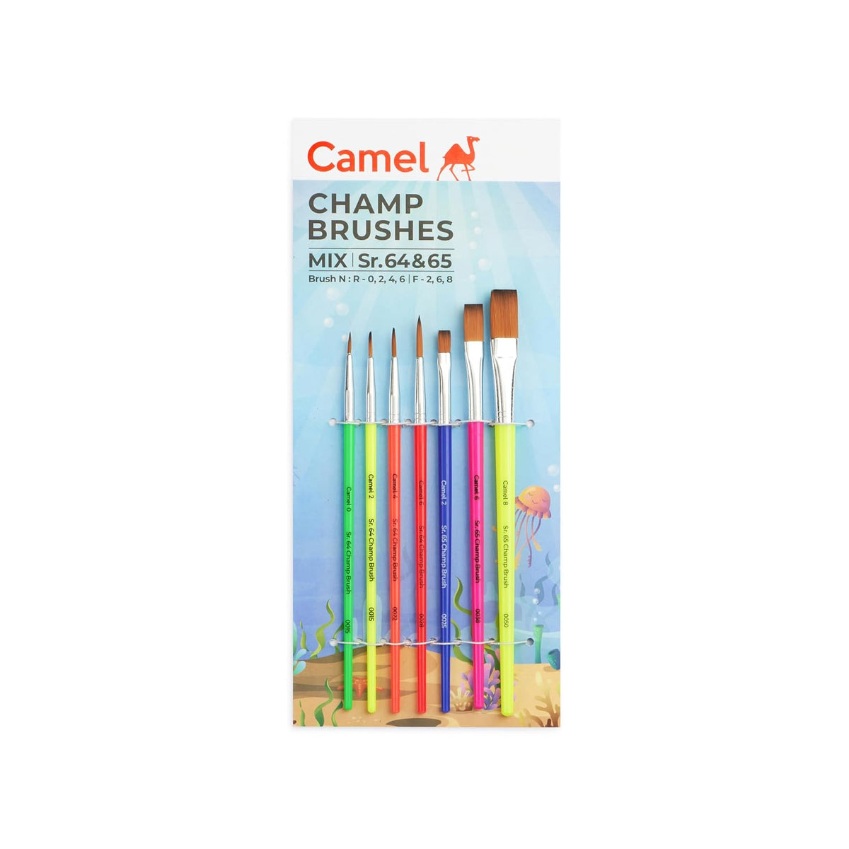 Camel Plastic Champ Brushes Set of 7 | Round & Flat Brushes for Water, Poster & Acrylic Colors | Perfect for Kids, Hobbyists & Artists