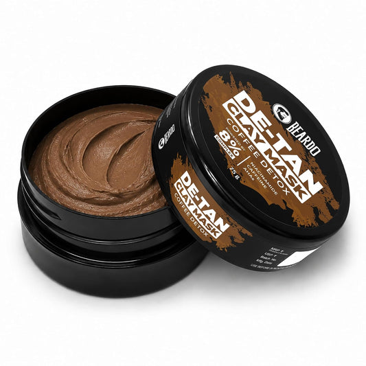 Beardo De-Tan Clay Mask for Men, 75g | Tan Removal & Skin Brightening Face Pack | Deep Cleansing with Niacinamide,Lactic Acid, Glycolic & Kaolin | For All Skin Types