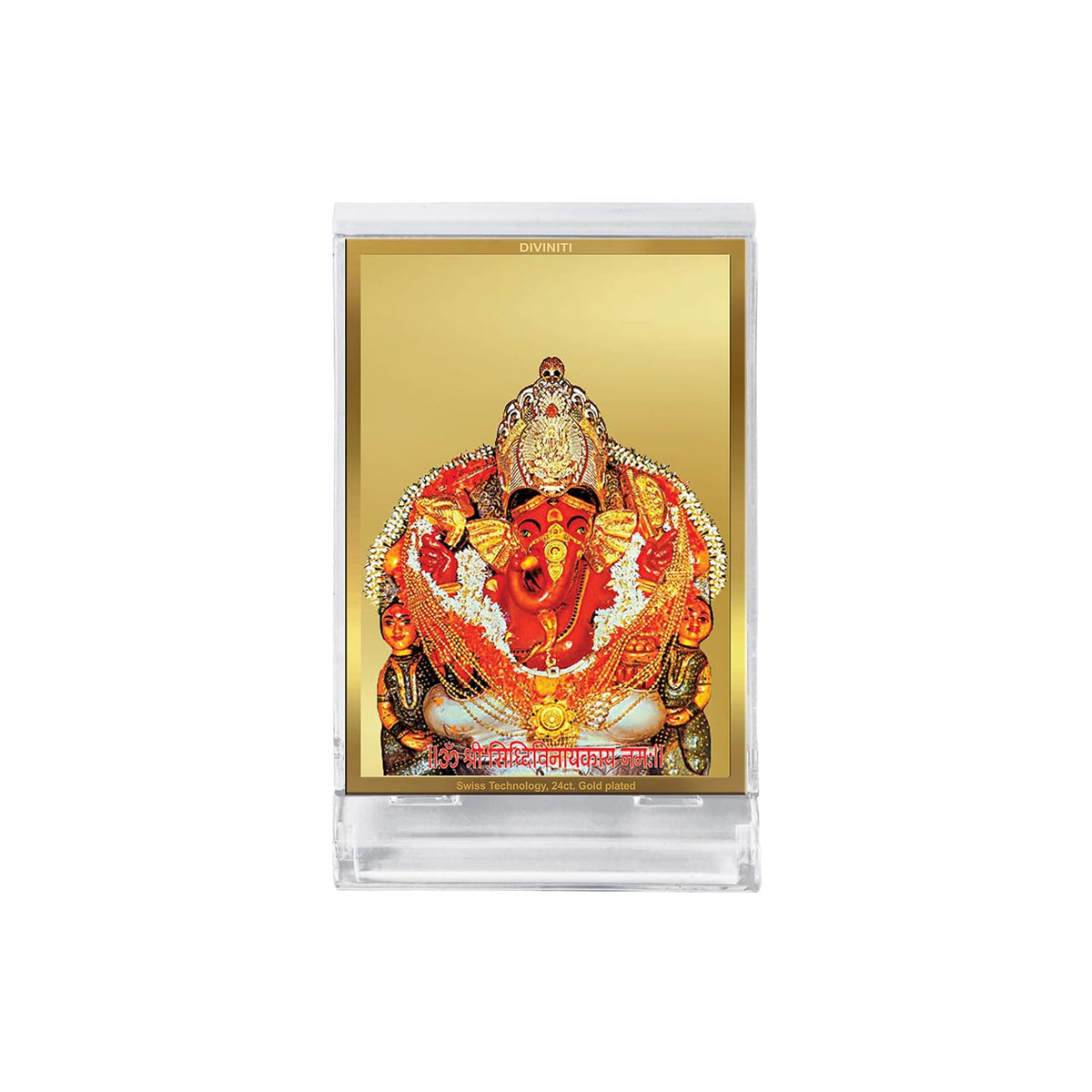 DIVINITI 24K Gold Plated Religious Car Dashboard Frame | Premium God Idol Frame for Car, Home Mandir & Office Table | Spiritual Gift, Decorative Showpiece | Siddhivinayak