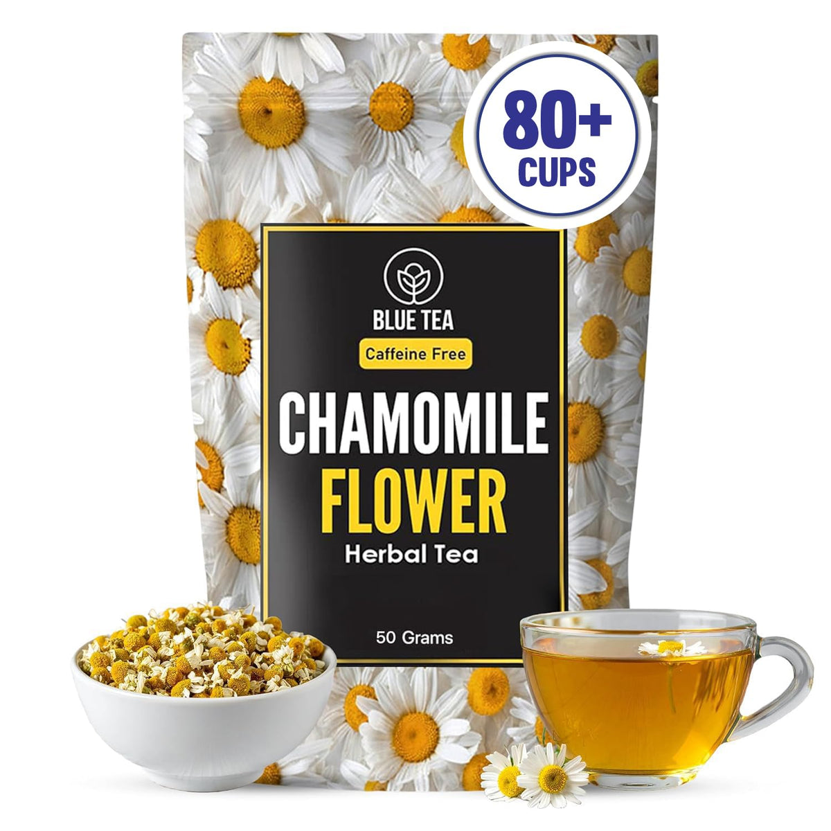 BLUE TEA - Chamomile Tea For Sleep - 50 gm (80+ Cups) | SLEEP & RELAXATION | Herbal Tea - Caffeine Free - Flower Based - Non-Bitter | Zipper Pack