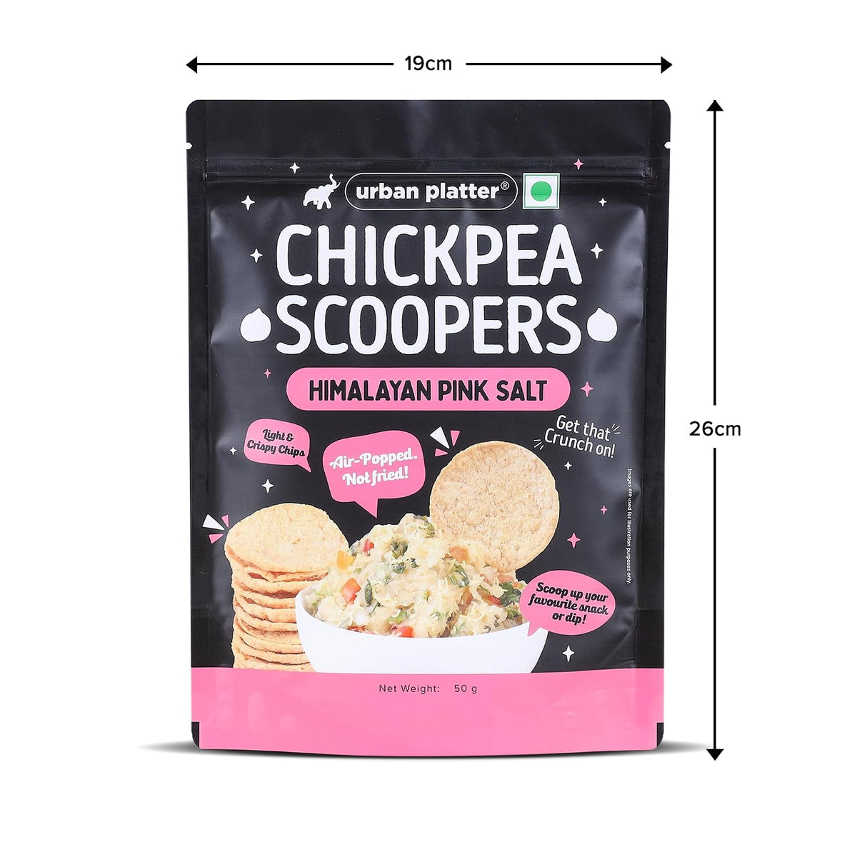 Urban Platter Chickpea Scoopers - Himalayan Pink Salt, 50g (Popped Chips | Lightly Salted | Air Popped, Not Fried)