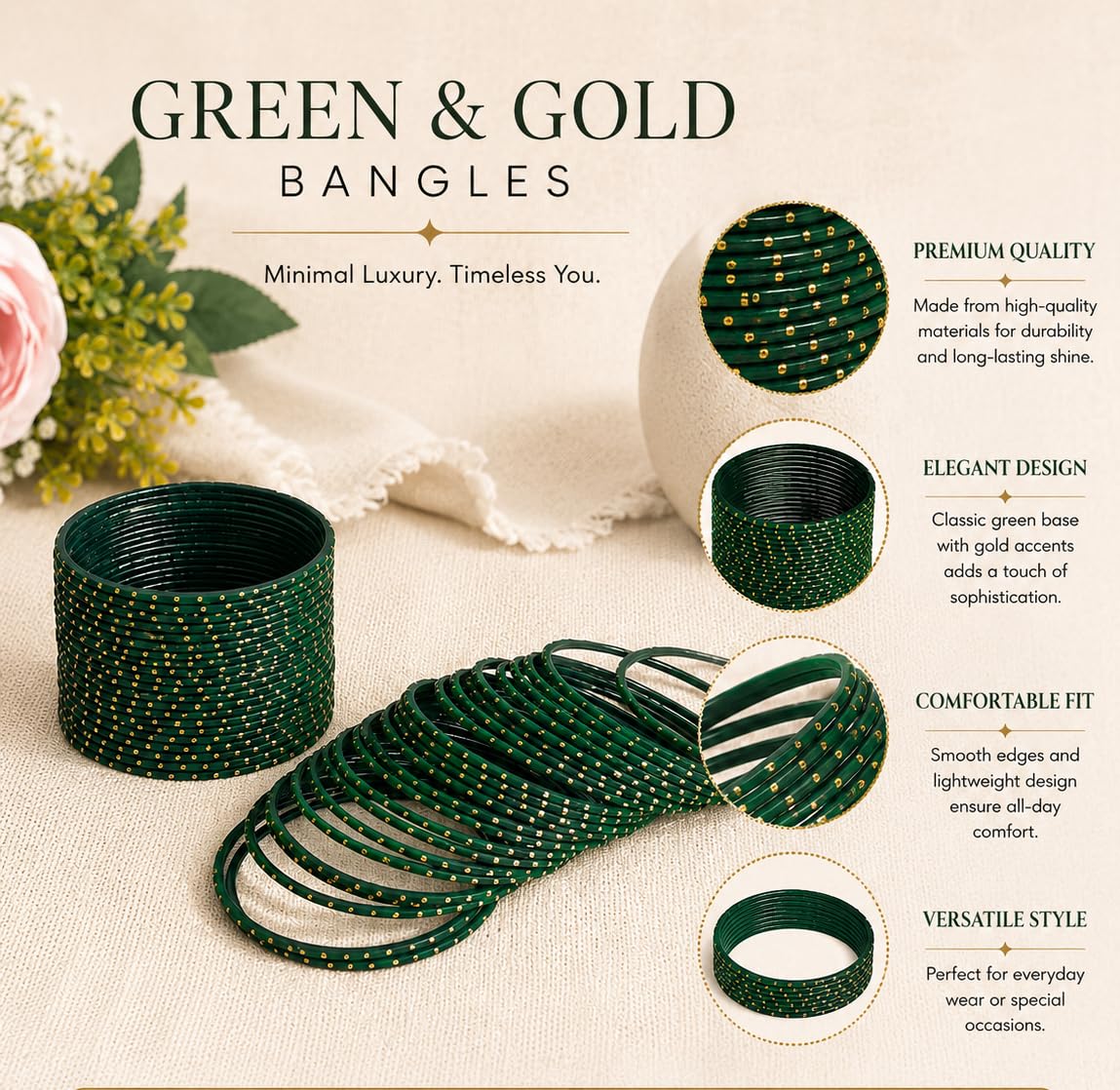 NMII Bangle Set for Women (DarkGreen) (MNY1-DarkGreen-2.6)