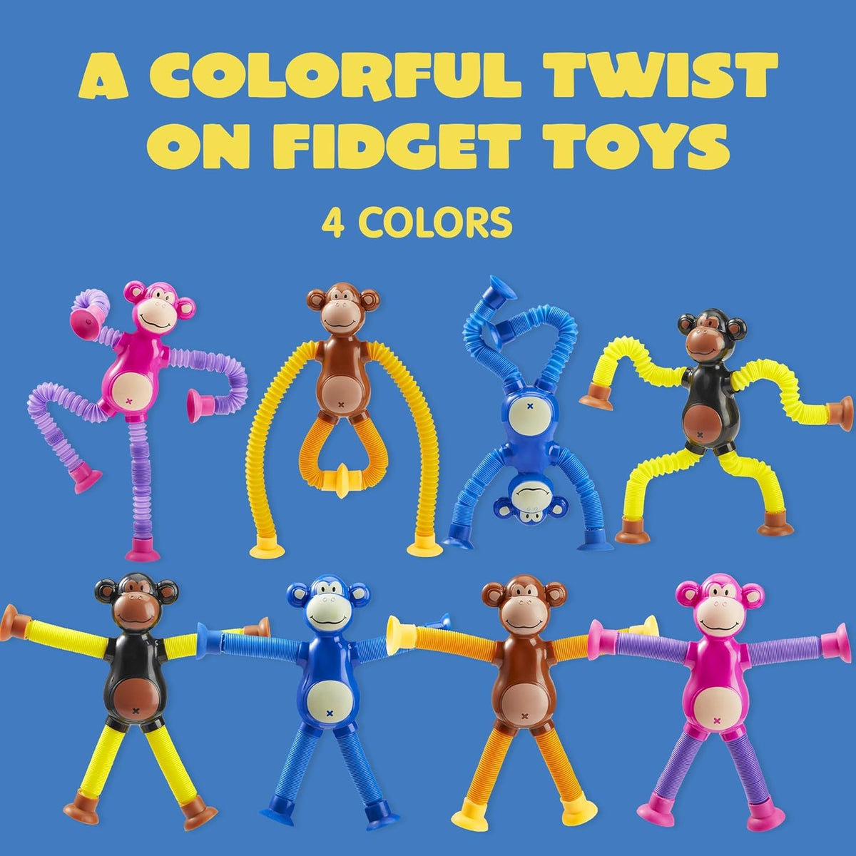 Toy Imagine Telescopic Monkey Suction for Toddlers 2 Pcs – Stretchy Travel Play for 1–3 Year Old Boys & Girls | Flexible Arms | Suction Cups | Sensory Activity | Travel Essential