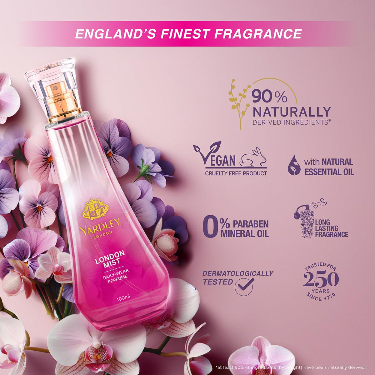 Yardley London London Mist Perfume| Floral & Ozonic Scent| 90% Naturally Derived| Orchid & Perfume for Women| 50ml