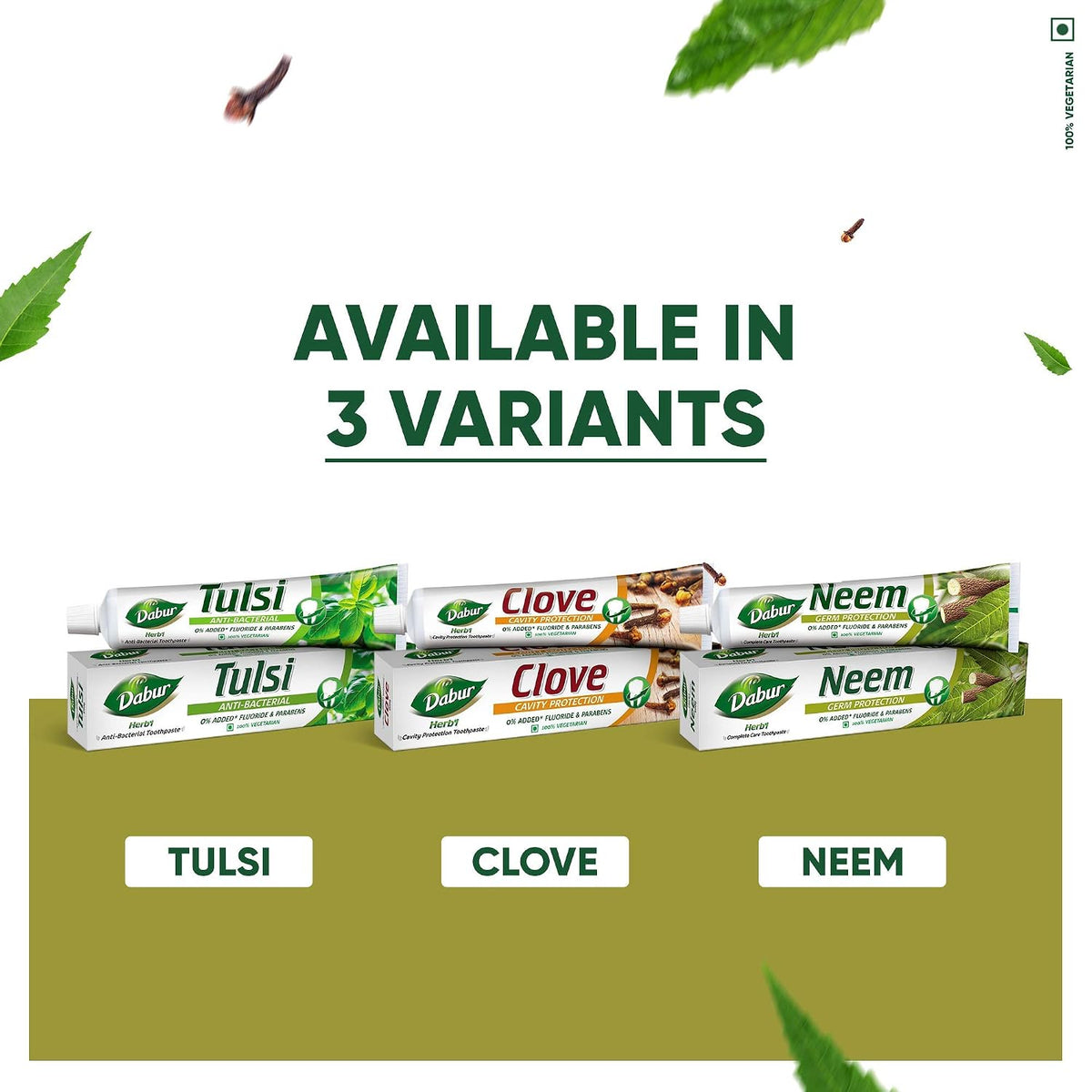 Dabur Herb'l Neem Germ Protection Toothpaste - 600g (200g + 100g x Pack of 2) | Fights Bacteria | No Added Flourides & Parabens | Complete Oral Care