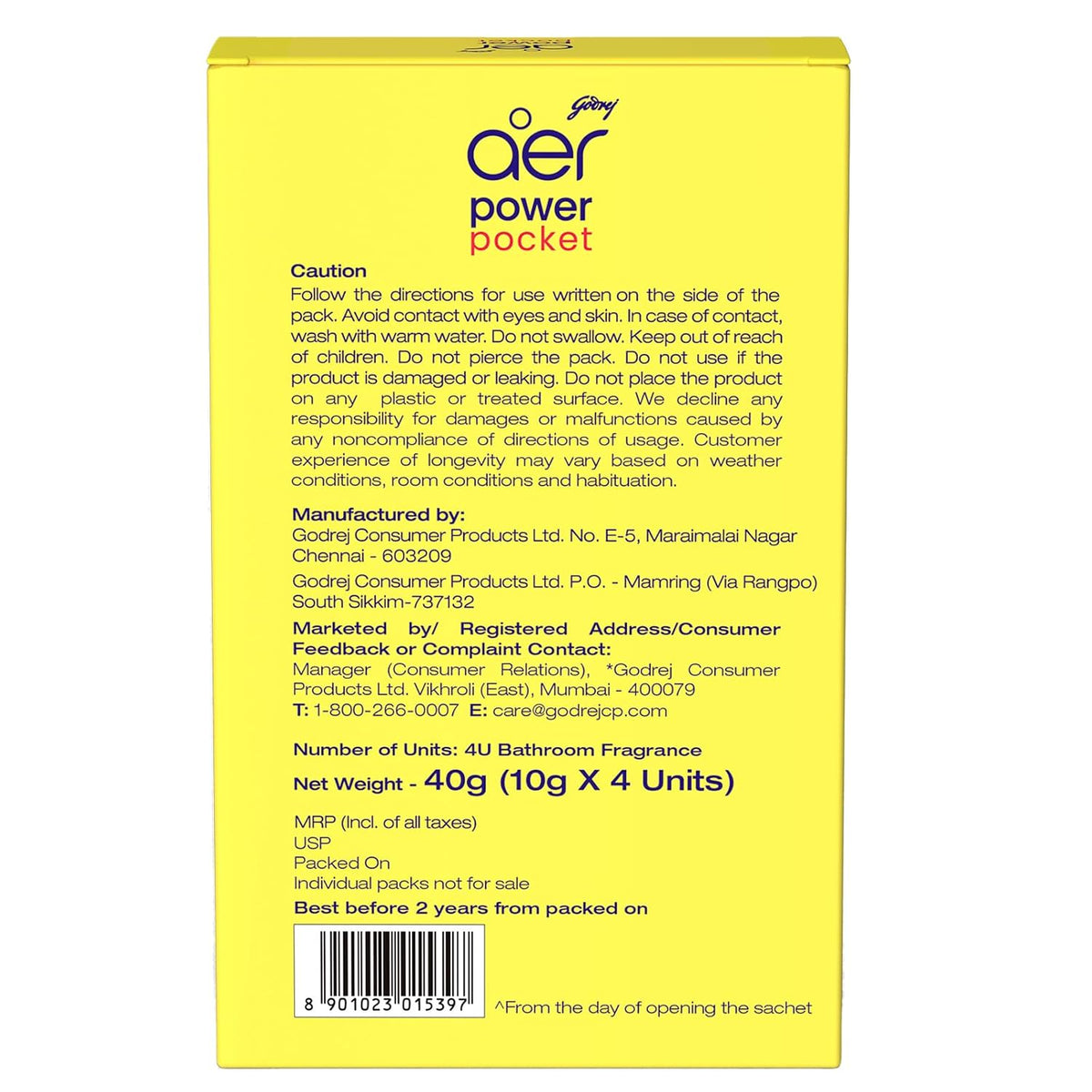 Godrej aer Power Pocket | Bathroom Freshener Assorted Pack Of 4 (40G) | Lasts Up To 30 Days | Toilet Freshener