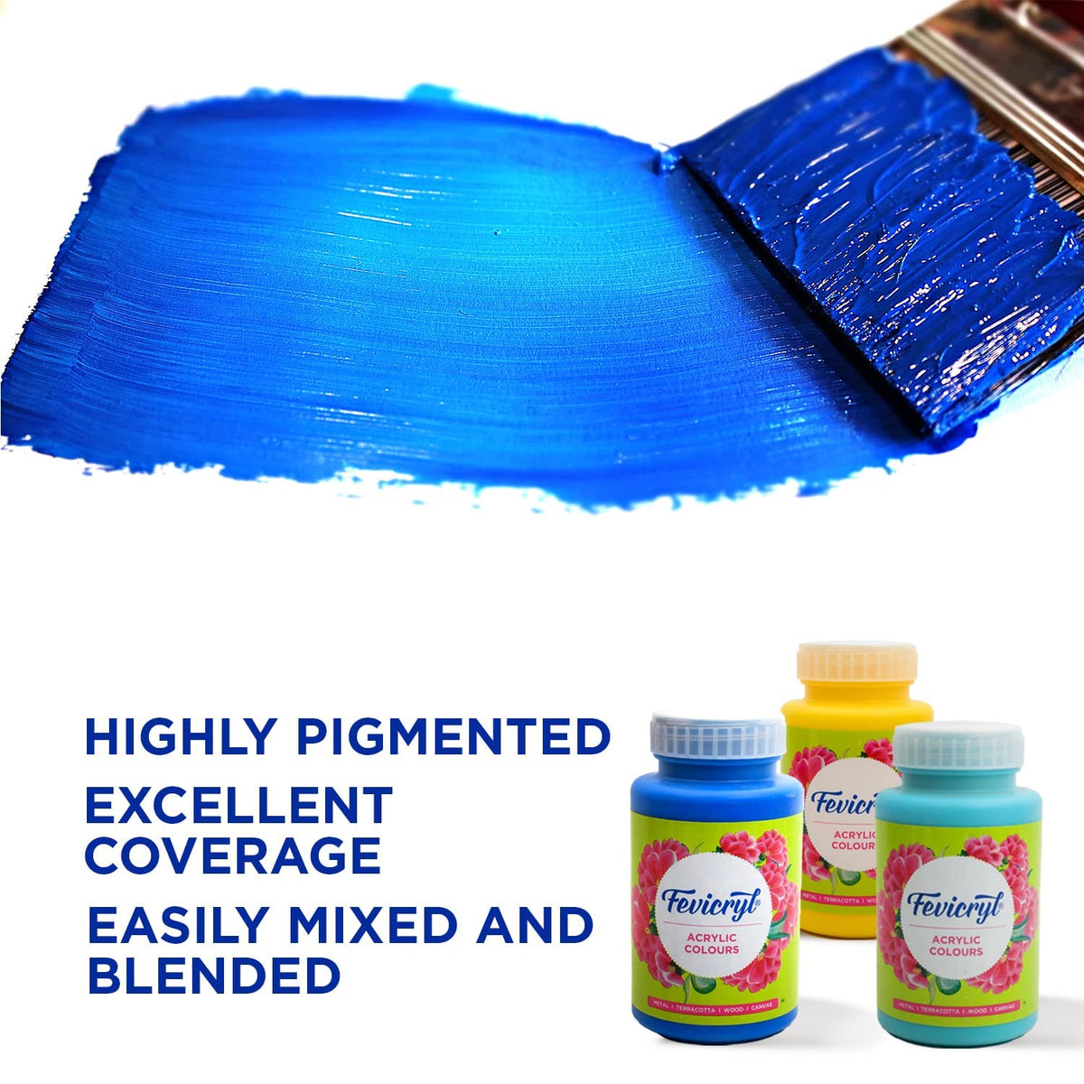 Fevicryl Acrylic Colour, Art and Craft Paint, DIY Paint, Rich Pigment, Non-Craking Paint for Canvas, Wood, Leather, Earthenware, Metal | Ideal for Artists | White, 500ml (Pack of 2)