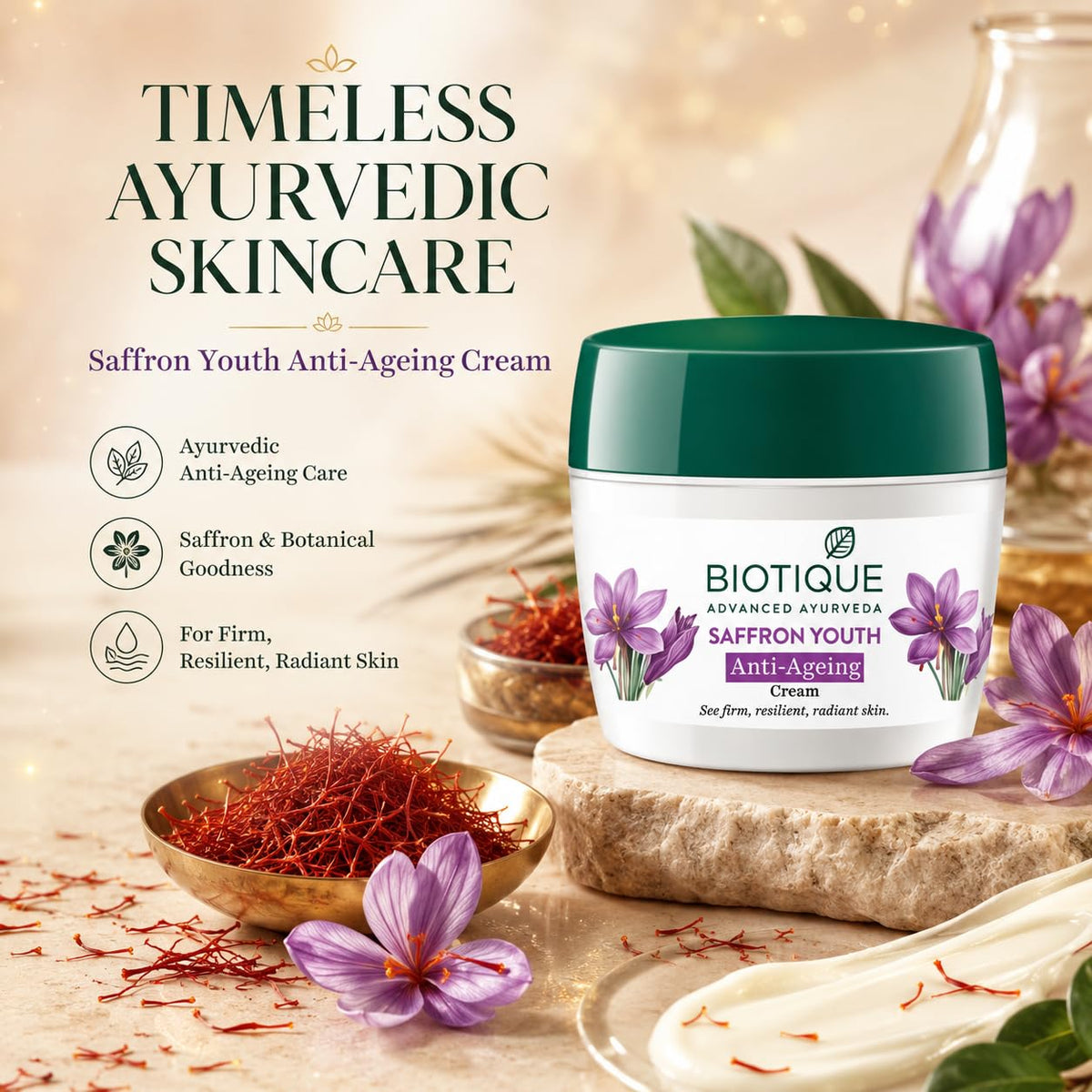 BIOTIQUE Fruit Whitening Face Pack 75g And Saffron Dew Cream for All Skin Types 175g (250 ml)