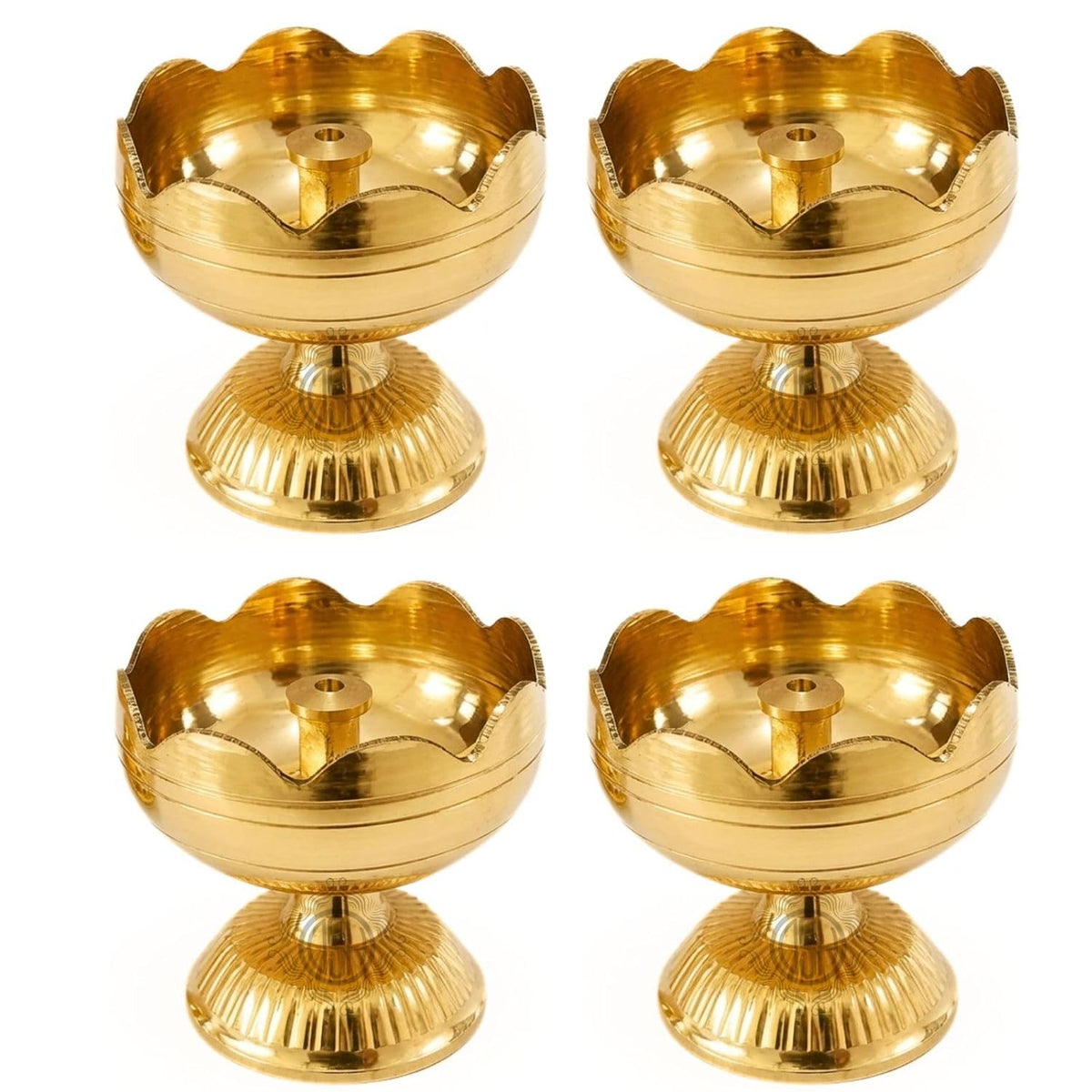 DSH Brass Diya Pure Brass Traditional Oil Puja Lamp for Temple, Mandir, Festival Decoration, Home Decor & Diwali Gift (Flower Bloom, Set of 4)