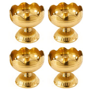 DSH Brass Diya Pure Brass Traditional Oil Puja Lamp for Temple, Mandir, Festival Decoration, Home Decor & Diwali Gift (Flower Bloom, Set of 4)