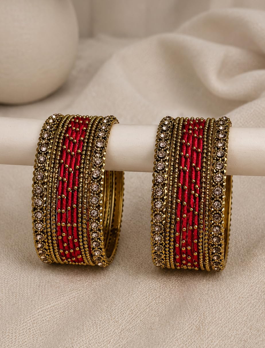 NMII Red Metal Bangle Set for Women
