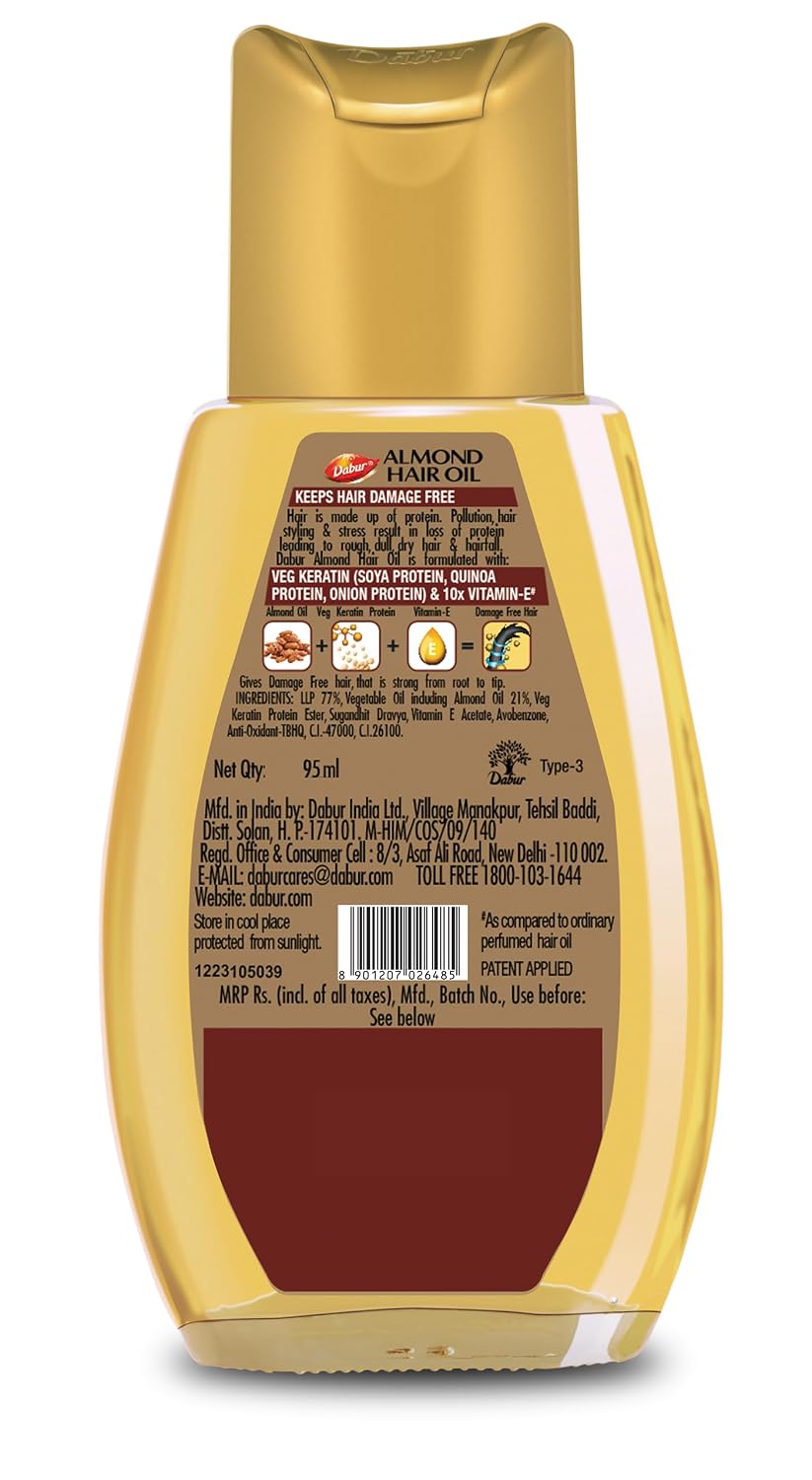 Dabur Almond Hair Oil - with Almond, Vitamin E and Soya Protein (100 ml +50 ml Free )