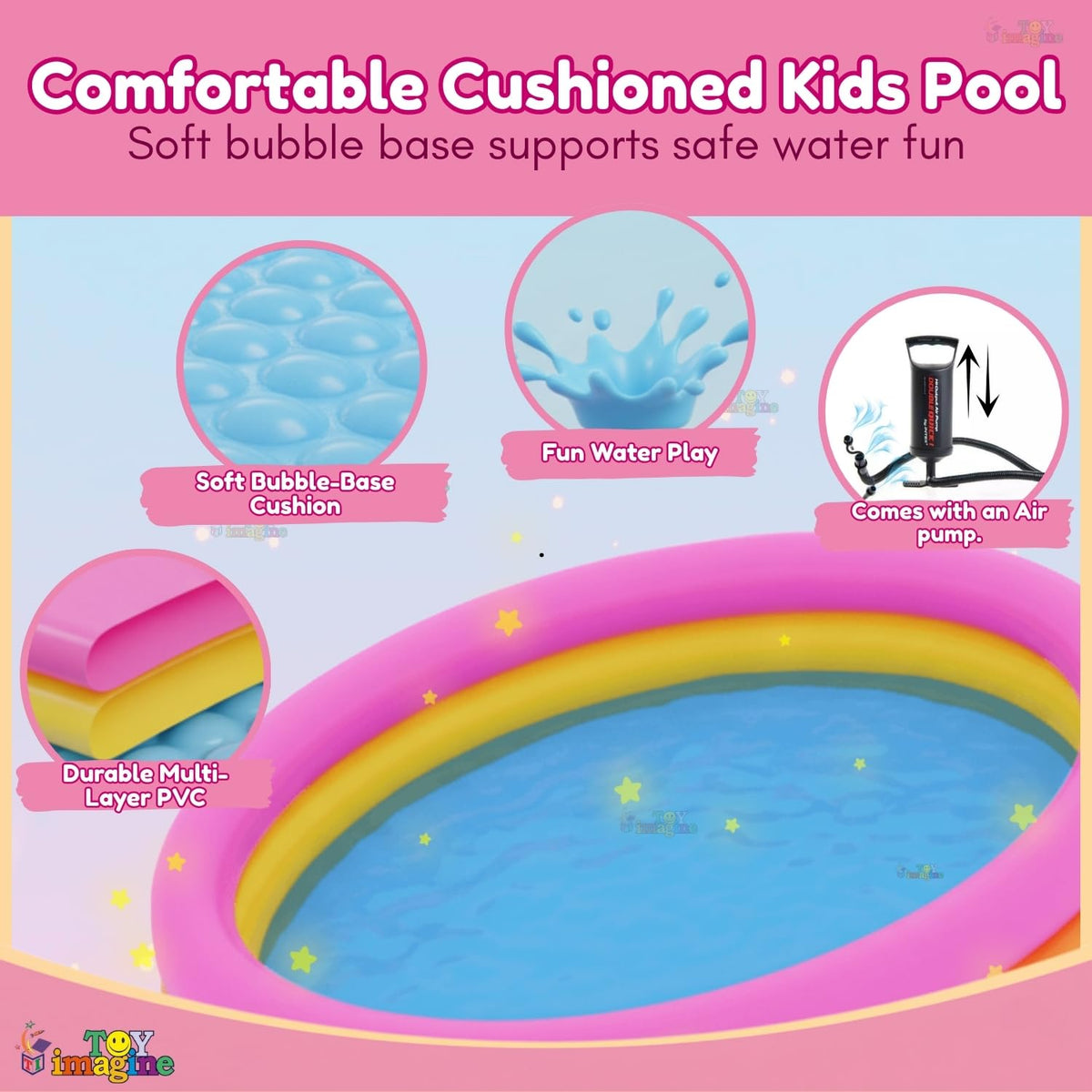 Toy Imagine 4ft Inflatable Kids Swimming Pool - Small Portable Bathtub | Sunset Glow Ring, Round, Colourful - Perfect for 2-3 Kids