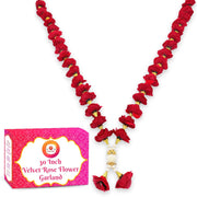 Bhakti Lehar Velvet Rose Flower Garland for Photo Frame and God Idol/Artificial Pearl Moti Gulab Mala Haar (30 Inch)