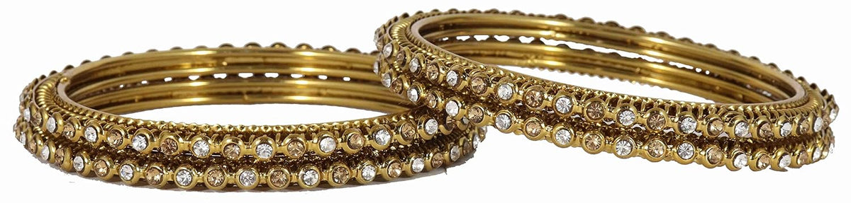 NMII Non Precious Metal with Round Shape and Zircon Gemstone Studded Glossy Finished Kada Set For Women and Girls