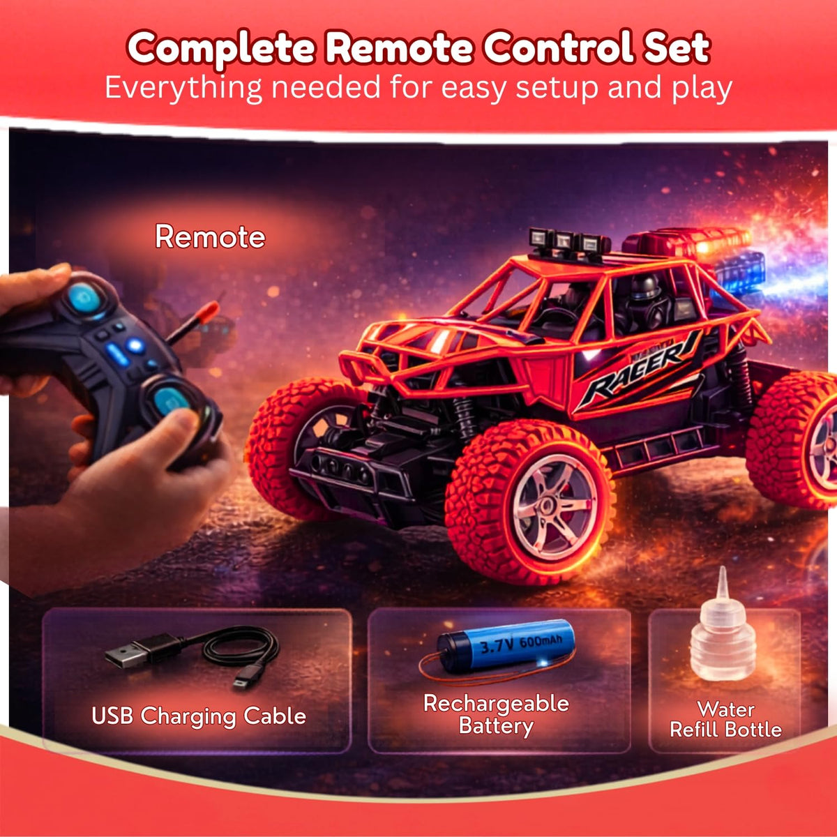 Toy Imagine RC Off Road Buggy Car for Kids with LED Lights, Red