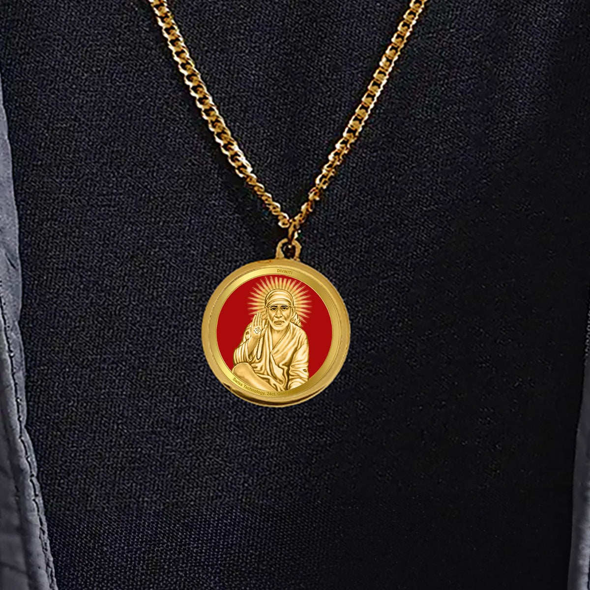 DIVINITI 24K Gold Plated Double-Sided Religious Pendant with Premium Gift Box, Spiritual Locket for Men & Women, Devotional Jewellery for Gifting & Everyday Wear | Sai Baba & Om