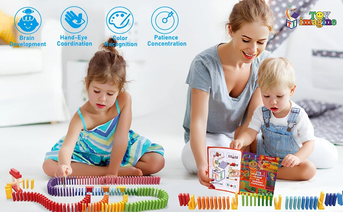 Toy Imagine 1200 Piece Colorful Wooden Domino Block Set for Kids