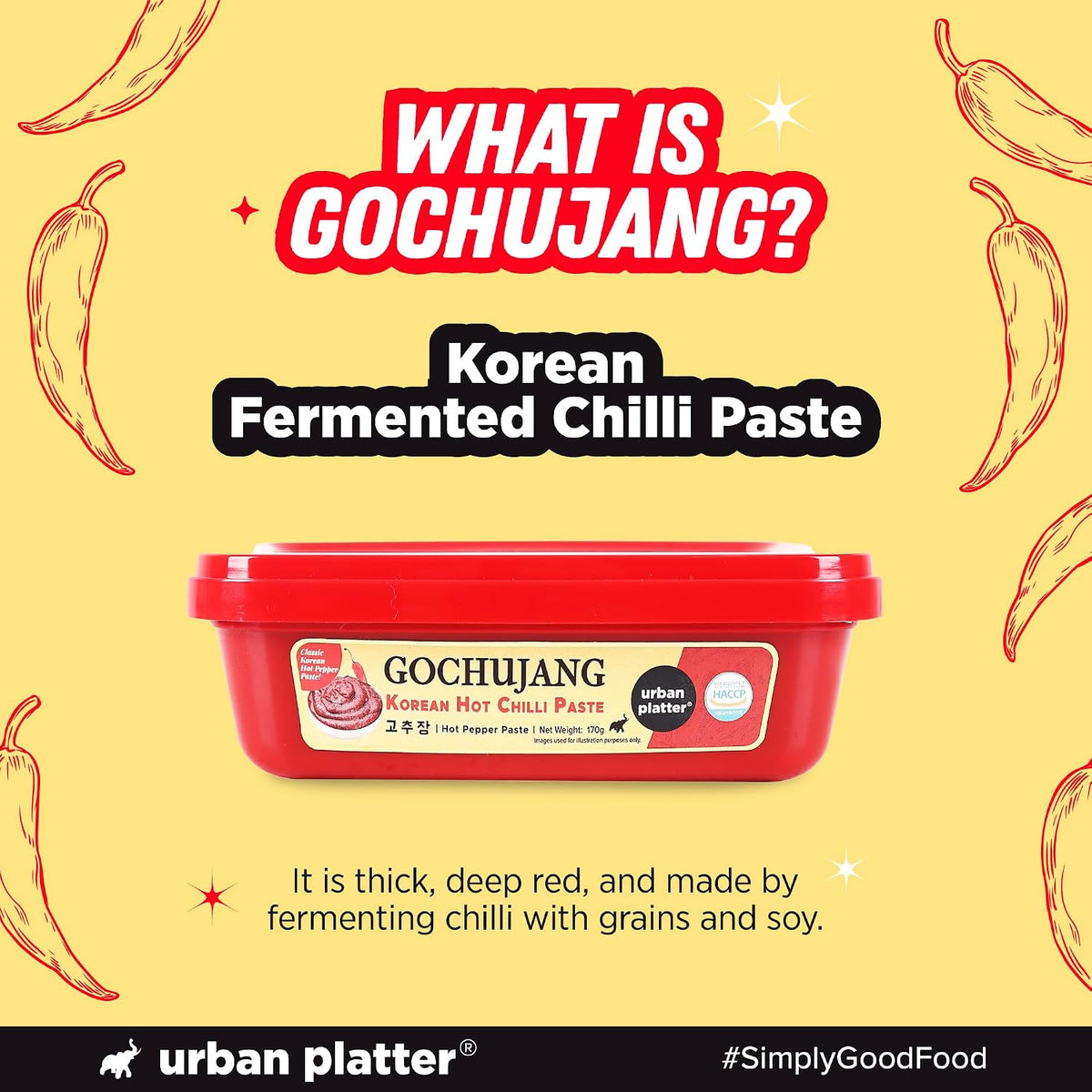 Urban Platter Korean Gochujang Paste 170g (Fermented Chilli Paste | Spicy-Sweet Umami | Plant-Based | For Bibimbap & Tteokbokki)