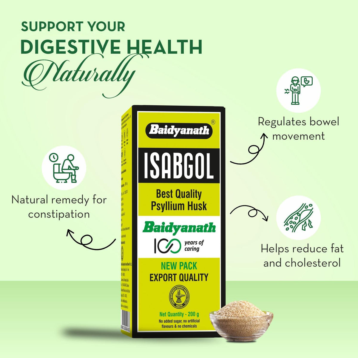 Baidyanath Asli Ayurved Isabgol 200 gm - Psyllium Husk Powder| Boosts Digestion | Constipation Relief Naturally | Rich Source Of Dietary Fiber Supplement - Pack of 3
