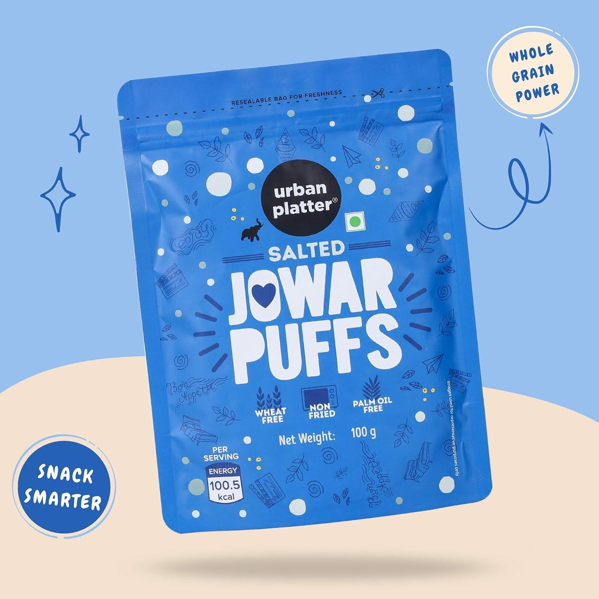 Urban Platter Jowar Puffs, 100g (Gluten-Free | Palm Oil-Free | Baked, Not Fried | Light & Crunchy | Sorghum Puffs)
