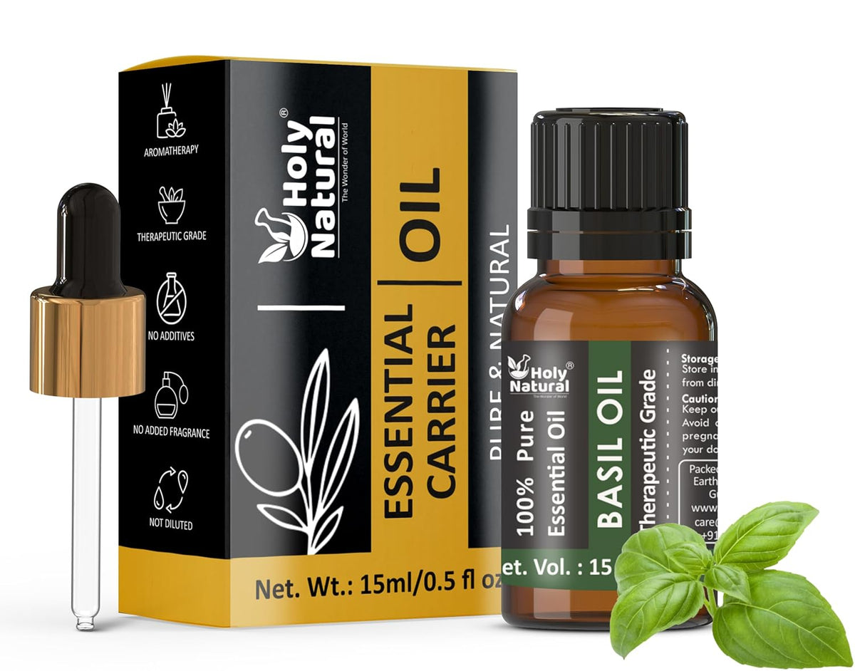 Holy Natural Basil Essential Oil 15ml (with Dropper Plug), Undiluted Therapeutic Grade
