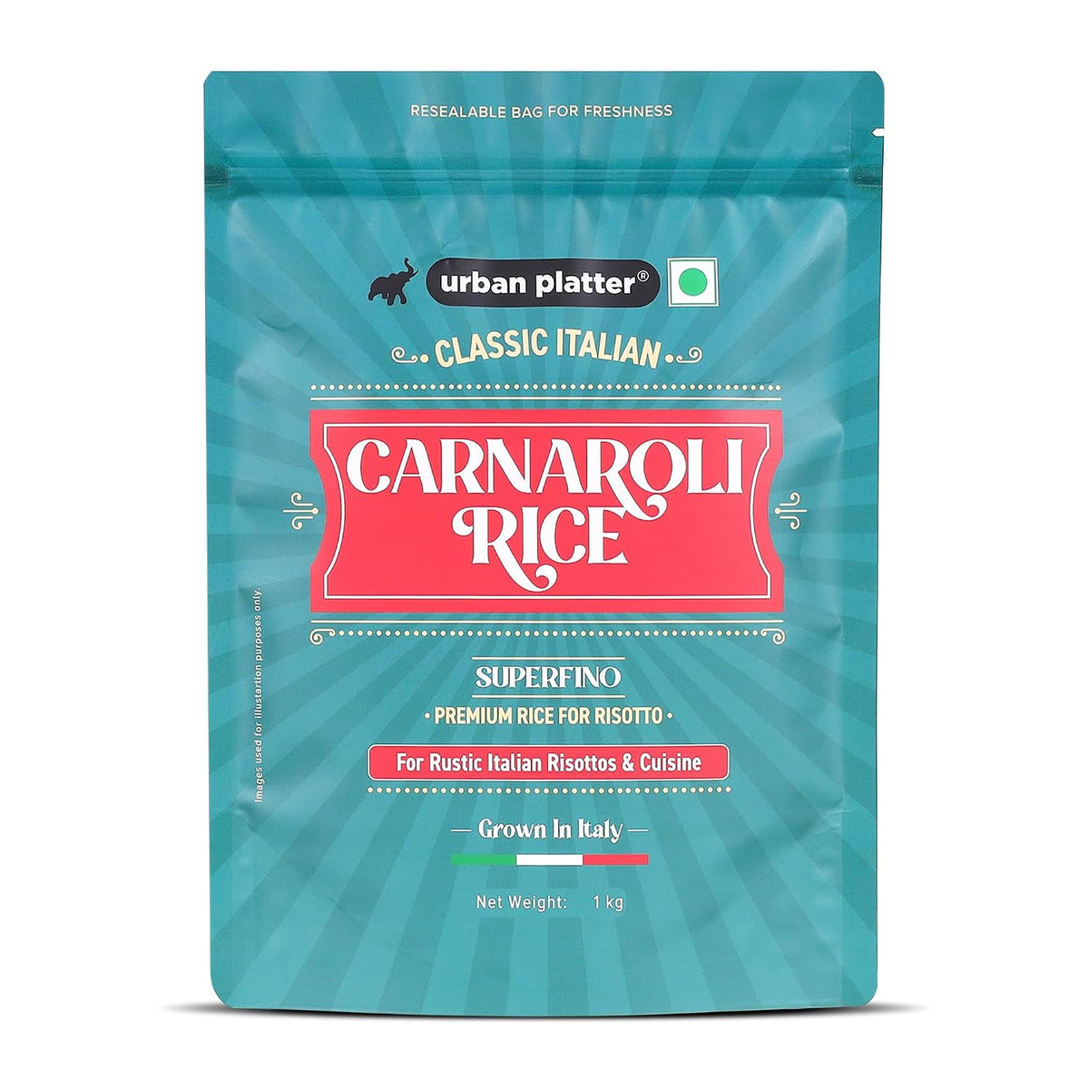 Urban Platter Carnaroli Rice, 1Kg (Product of Italy, Italian Carnaroli Rice for Risottos, Arancini, and Rustic preparations, Vacuum Packed for Freshness and Quality)