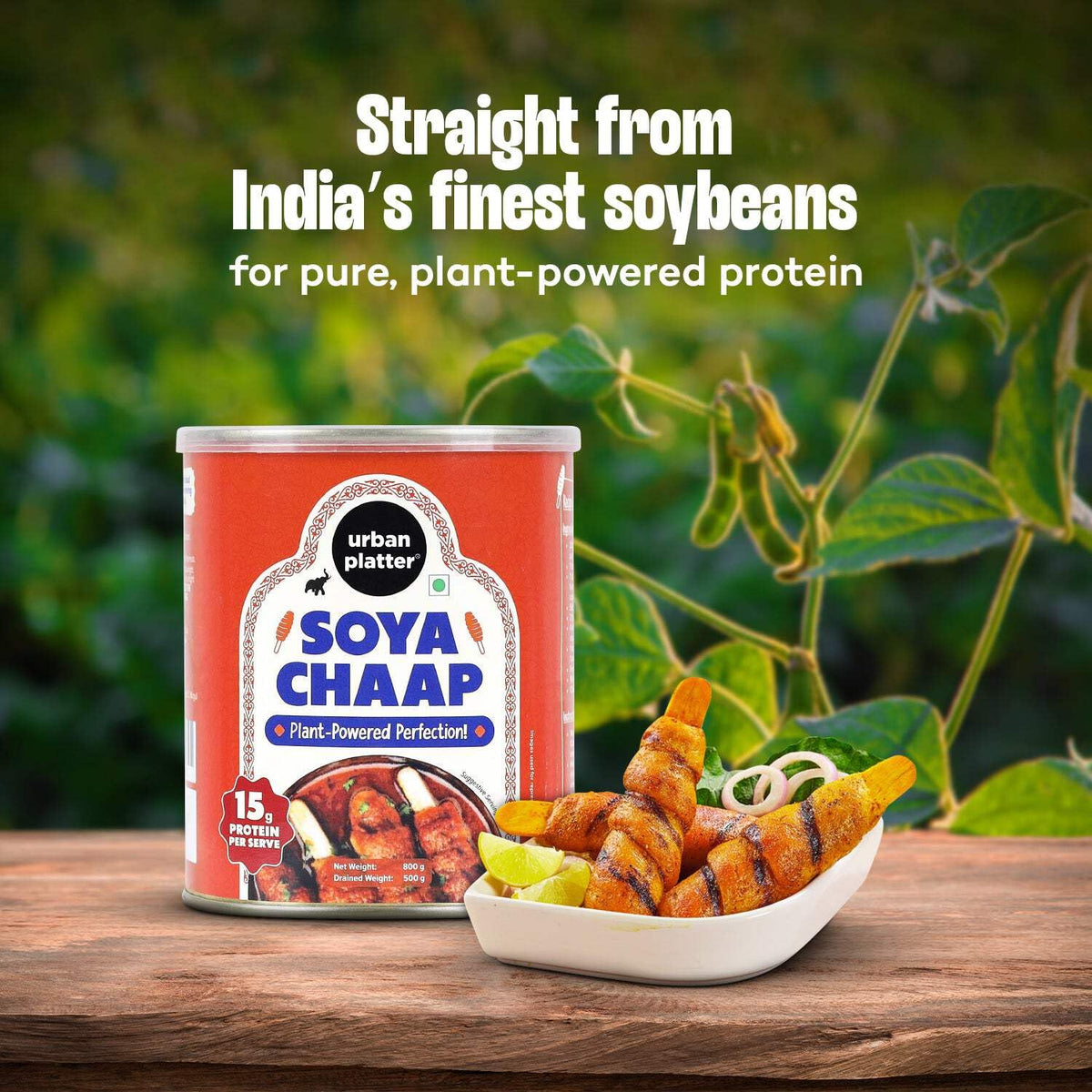urban platter Soya Chaap In Brine, 800Gm (Pack Of 2)(Canned, Chunks On Stick, Drained Weight - 500G, Rich In Plant Protein, Soy Chap)