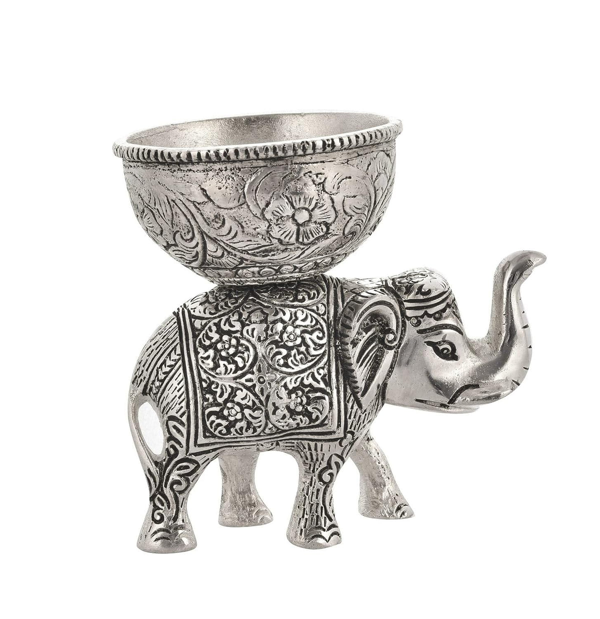 KridayKraft Metal Elephant Dry Fruit Bowl Showpiece Silver Polish for Your Home,Office Table Decorative,Elephant Showpiece Bowl Set (2 Pcs) for Gift,Animal Figurines...