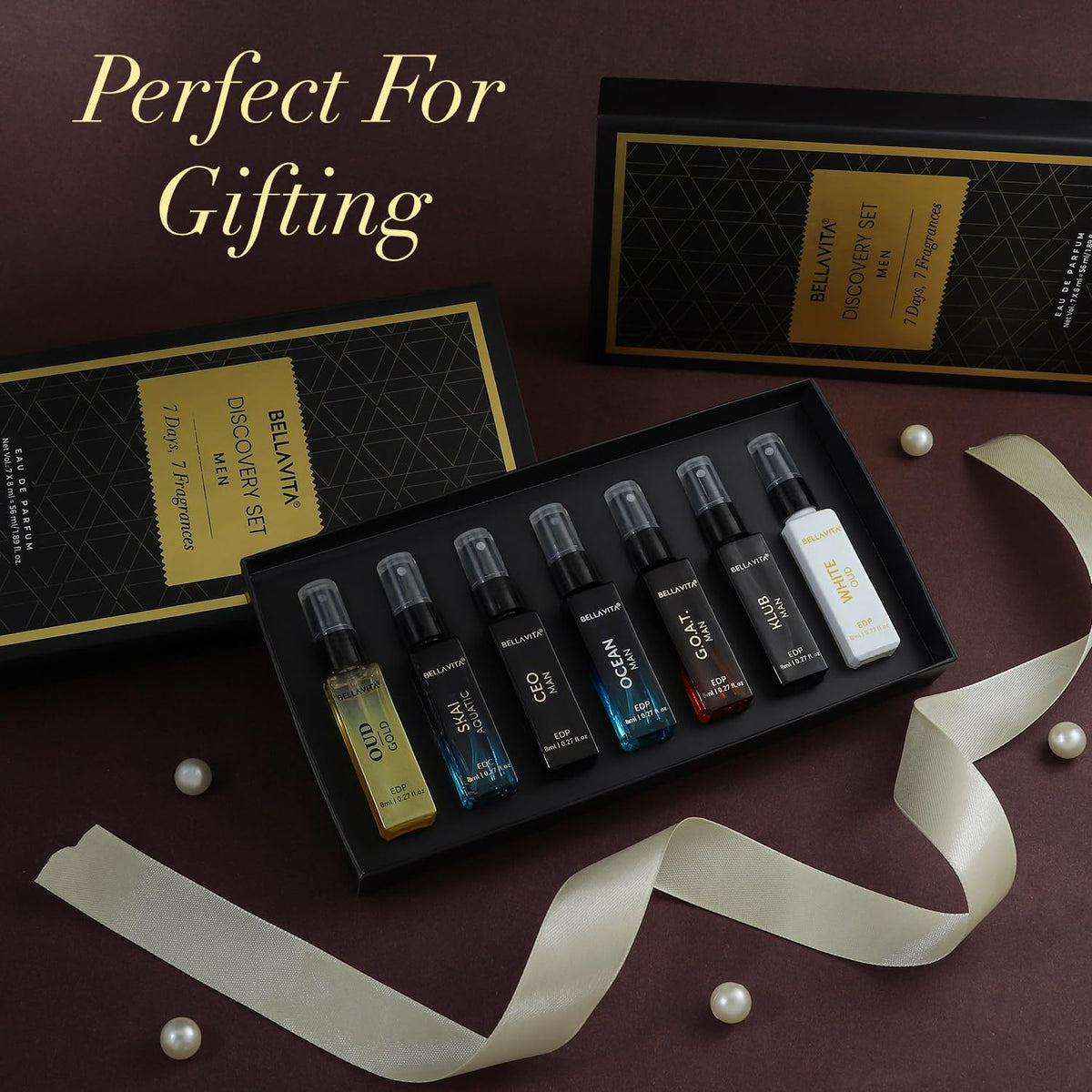 Bella Vita Luxury Discovery Gift Set 7x8ML Liquid Eau De Parfum Perfume for Men with Woody, Fresh & Oud Long Lasting EDP Fragrance Scent