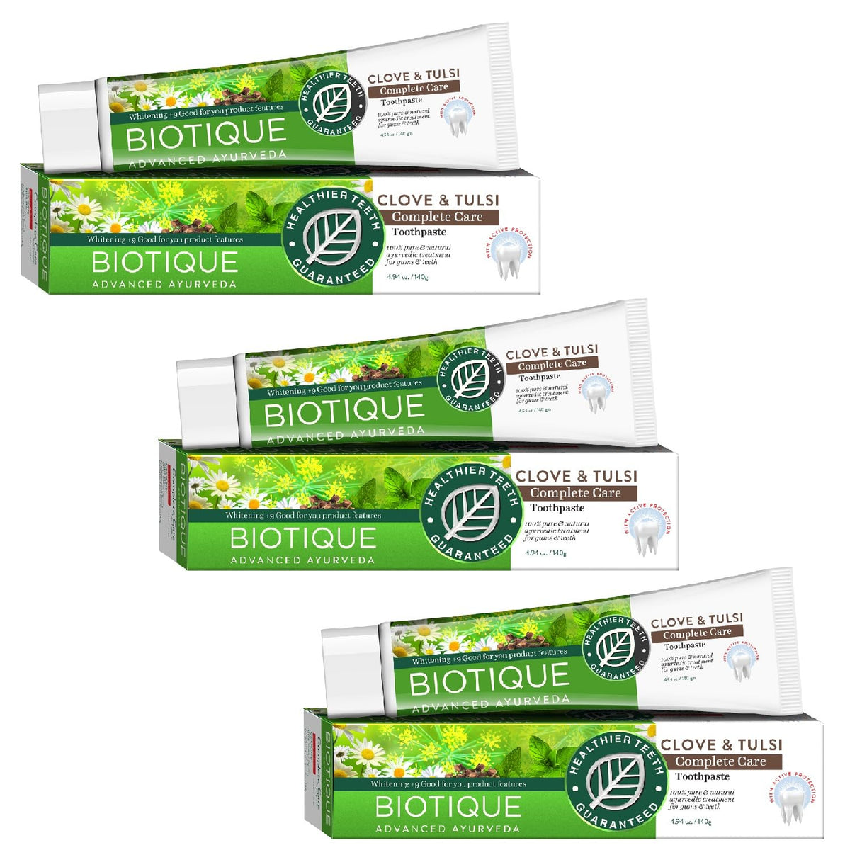 Biotique Clove & Tulsi Complete Care Toothpaste - 100% Pure & Natural Ayurvedic Treatment for Gums & Teeth - 140gm (Pack of 3)