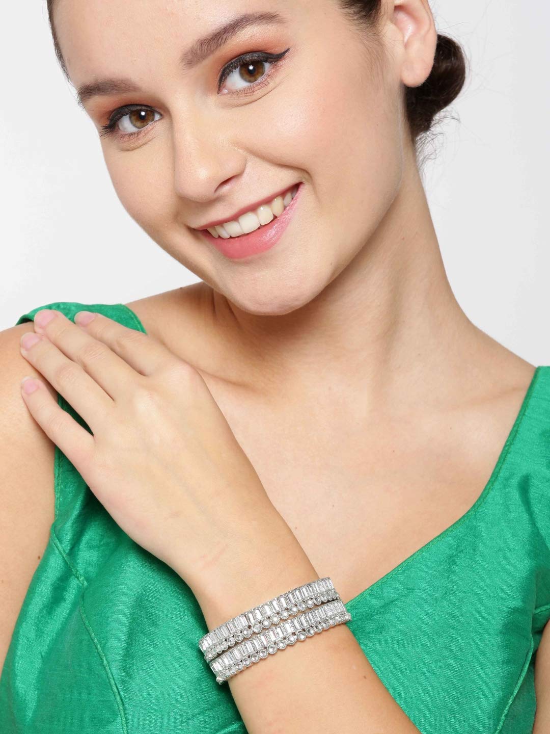 Priyaasi Elegant Latest Stylish Artificial Stones Silver-Plated Bangle Set for Women & Girls