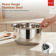 Parage Tri-Bond Stainless Steel Tope with Lid 2 Litre | Heavy Container Triply Bottom Patila, Bhagona/Bhigona | Gas & Induction Compatible | Steel Cooking Pot for Tea, Milk, Dal & Kitchen Daily Use