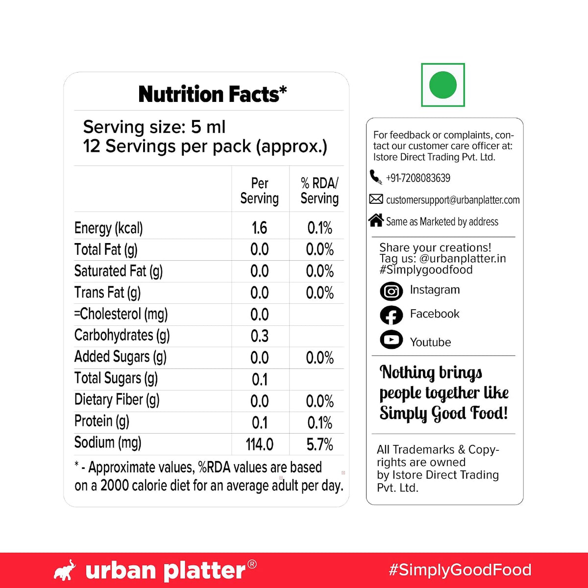 Urban Platter Hot Sauce, 60ml (Tangy & Balanced Chilli Heat, Made with Indian Chillies, No Onion, No Garlic, No Preservatives)