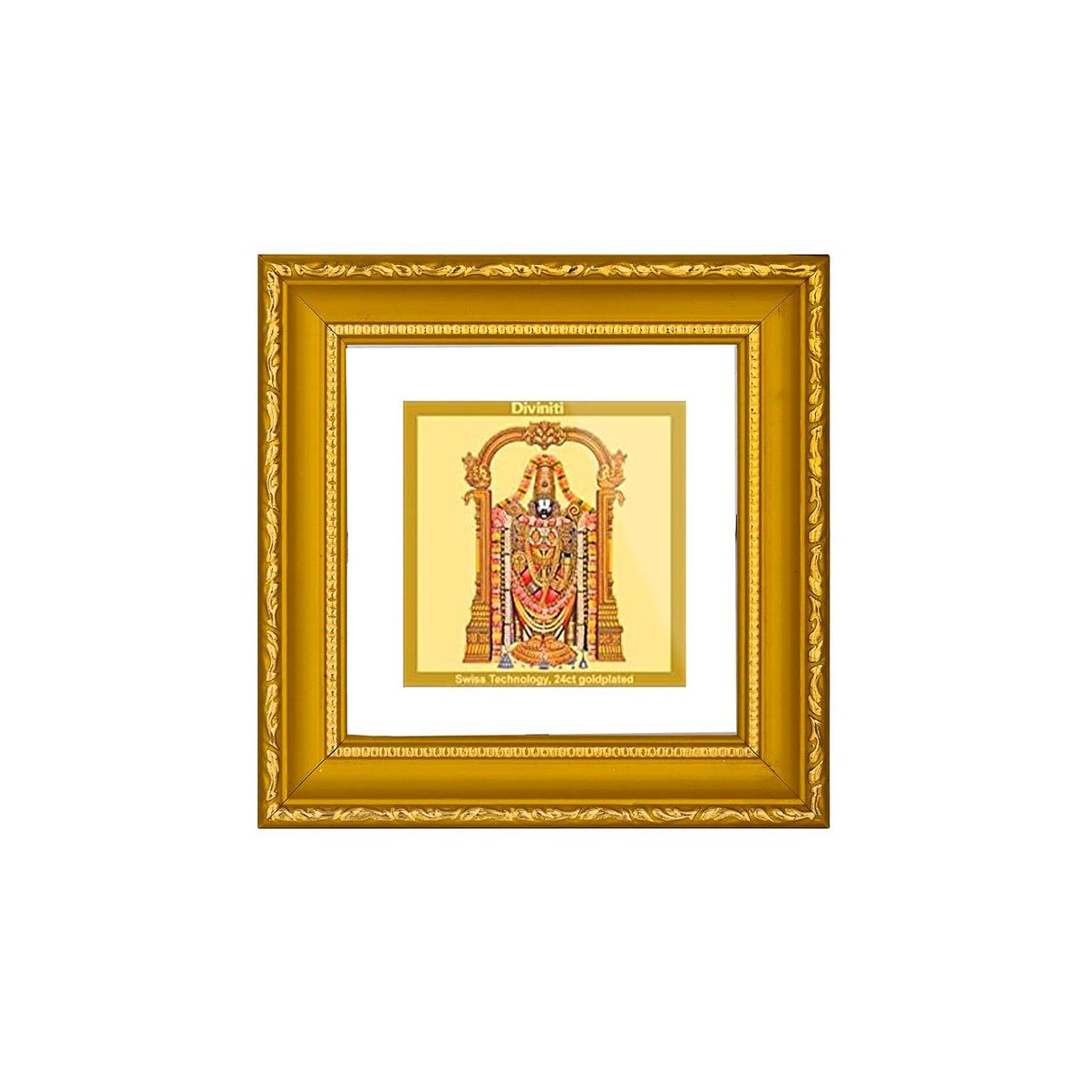 Diviniti Tirupati Balaji Gold Plated Wall Photo Frame, Table Décor| DG Frame 101 Size 1A and 24K Gold Plated Foil| Religious Photo Frame Idol For Pooja, Gifts Items (10 CM X 10 CM)